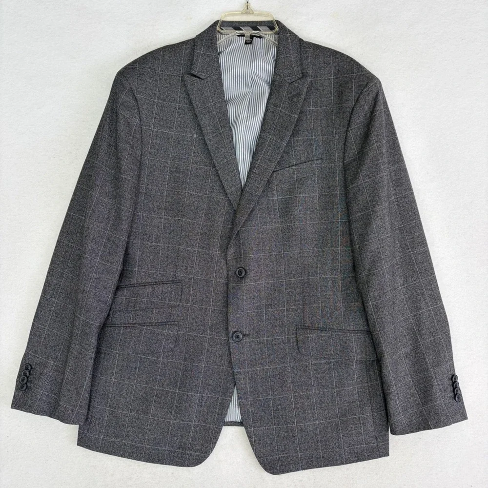 Banana Republic Marzotto Italian Wool Suit Men 44R 35x31 Grey Windowpane Check